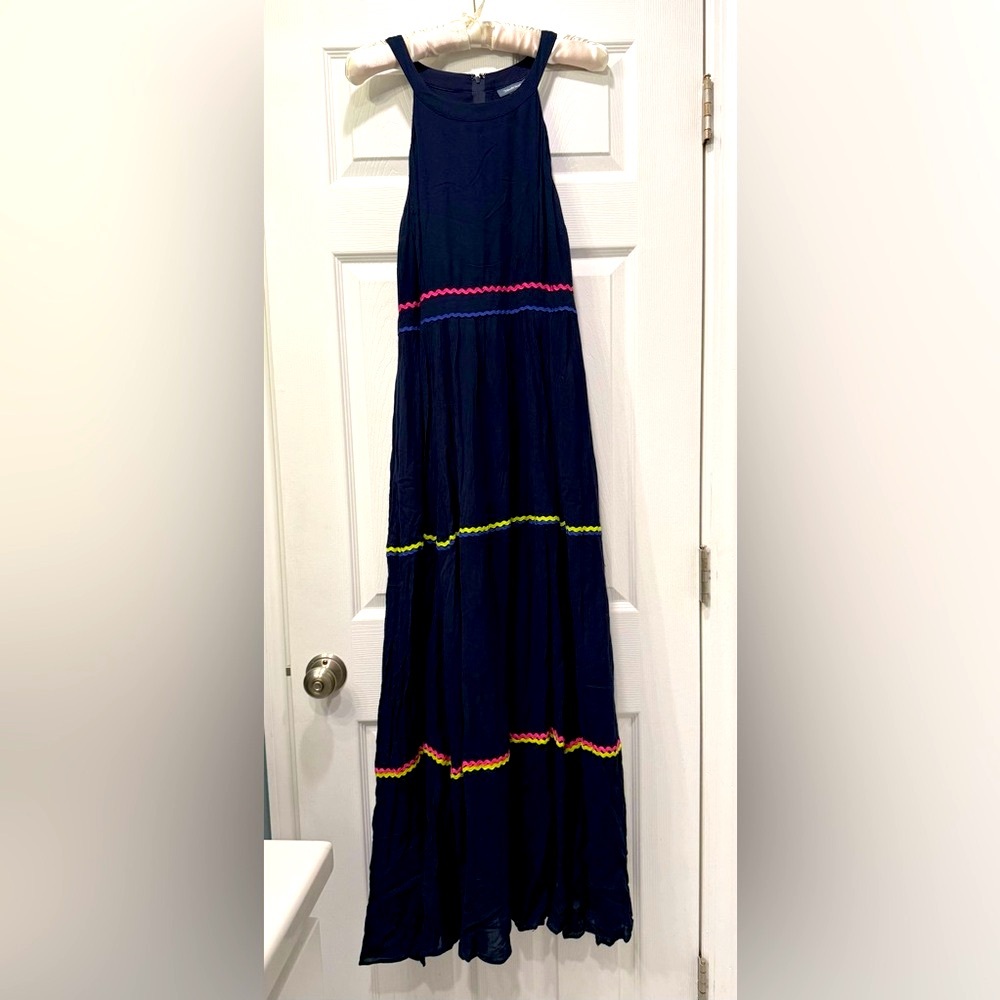 MODCLOTH Navy Maxi Dress with Colorful Trim